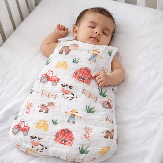 Baby sleeping bag with farm design