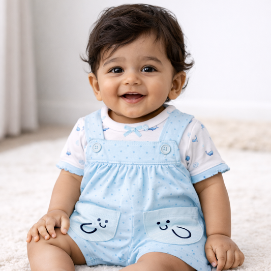 DOTTED BLUE SUSPENDER GOWN