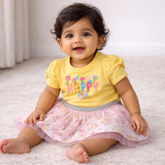 YELLOW TOP & PINK SKIRT