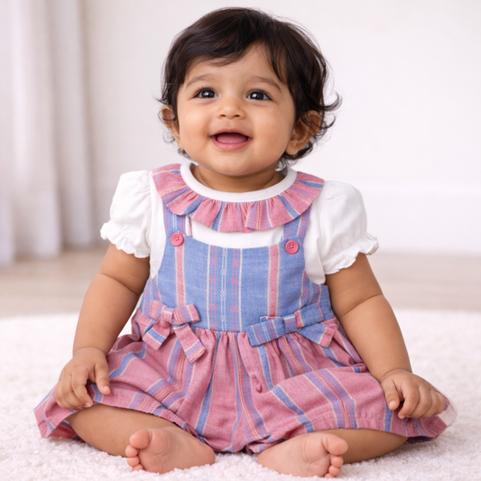 Baby Girl's Striped Outfit with Bows - Baby Girl Cotton Outfit (0–9M)