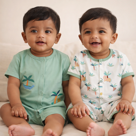 Mint green and white baby Half romper