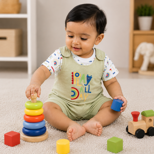 S/S Top with Romper Play All Day for Baby Boy - Cotton Outfit (0–9M)