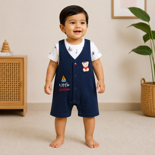 S/S T-Shirt with Fancy Romper for Baby Boy - Cotton Outfit (0–9M)
