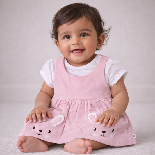 S/S Top with Fancy Baby Dress - Baby Girl Cotton Outfit (0–12M)