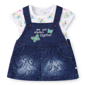 S/S Top with Dungeree Dress - Baby Girl Cotton Outfit (0–24M)