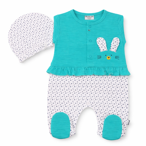 F/S Romper with Cap - Baby Girl Cotton Outfit (0–9M)