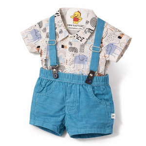 S/S Shirt with Suspender Shorts for Baby Boy - Cotton Outfit (0–24M)