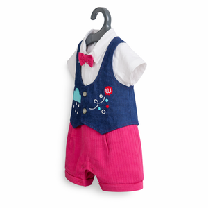 Blue Coat & Pink Short Set for Baby Boy - Cotton Outfit (0–9M)