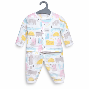 Animal Printed White Night Dress for Baby Boy - Cotton Outfit (0–36M)