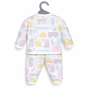 Animal Printed White Night Dress for Baby Boy - Cotton Outfit (0–36M)