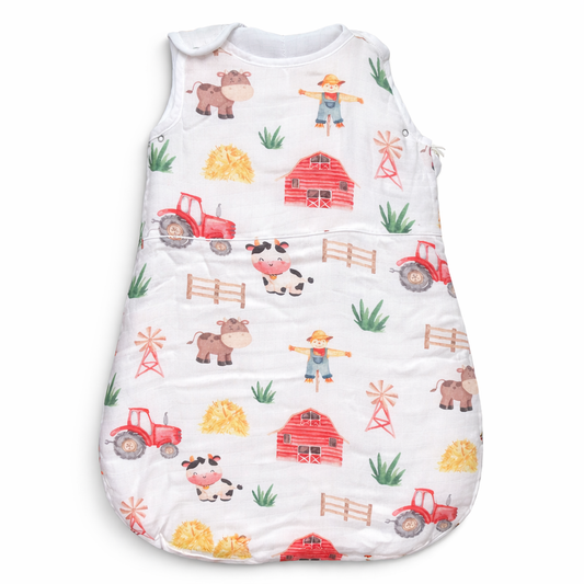 Baby sleeping bag with farm design