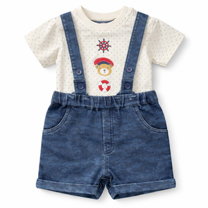 Blue suspender short set