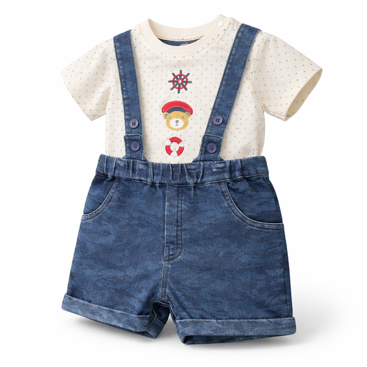 Blue suspender short set