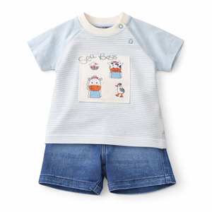 Blue Jeans Short & T-Shirt Set for Baby Boy - Cotton Outfit (0–24M)