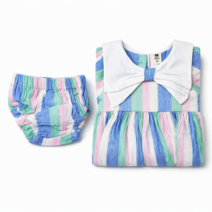 Pastel Baby Full Gown Set - Baby Girl Cotton Outfit (0–9M)