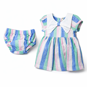Pastel Baby Full Gown Set - Baby Girl Cotton Outfit (0–9M)