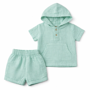 Mint Green Baby Half Romper with Hoodie for Baby Boy - Cotton Outfit (0–9M)