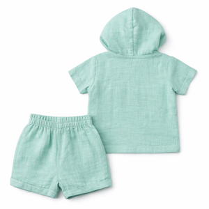 Mint Green Baby Half Romper with Hoodie for Baby Boy - Cotton Outfit (0–9M)