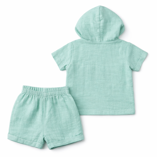 Mint green baby  Half romper with hoodie