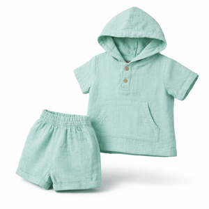 Mint Green Baby Half Romper with Hoodie for Baby Boy - Cotton Outfit (0–9M)