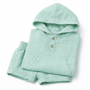 Mint Green Baby Half Romper with Hoodie for Baby Boy - Cotton Outfit (0–9M)