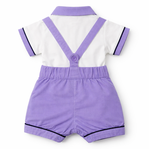 Purple Dress Set with Bear Logo for Baby Boy - Cotton Outfit (0–9M)
