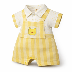 Yellow Striped Dress Set for Baby Boy - Cotton Outfit (0–9M)