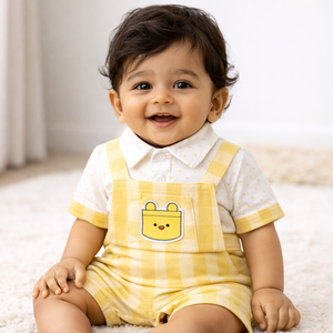 Yellow Striped Dress Set for Baby Boy - Cotton Outfit (0–9M)
