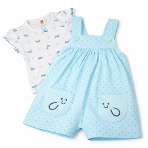 DOTTED BLUE SUSPENDER GOWN