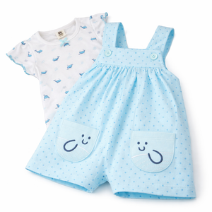 DOTTED BLUE SUSPENDER GOWN