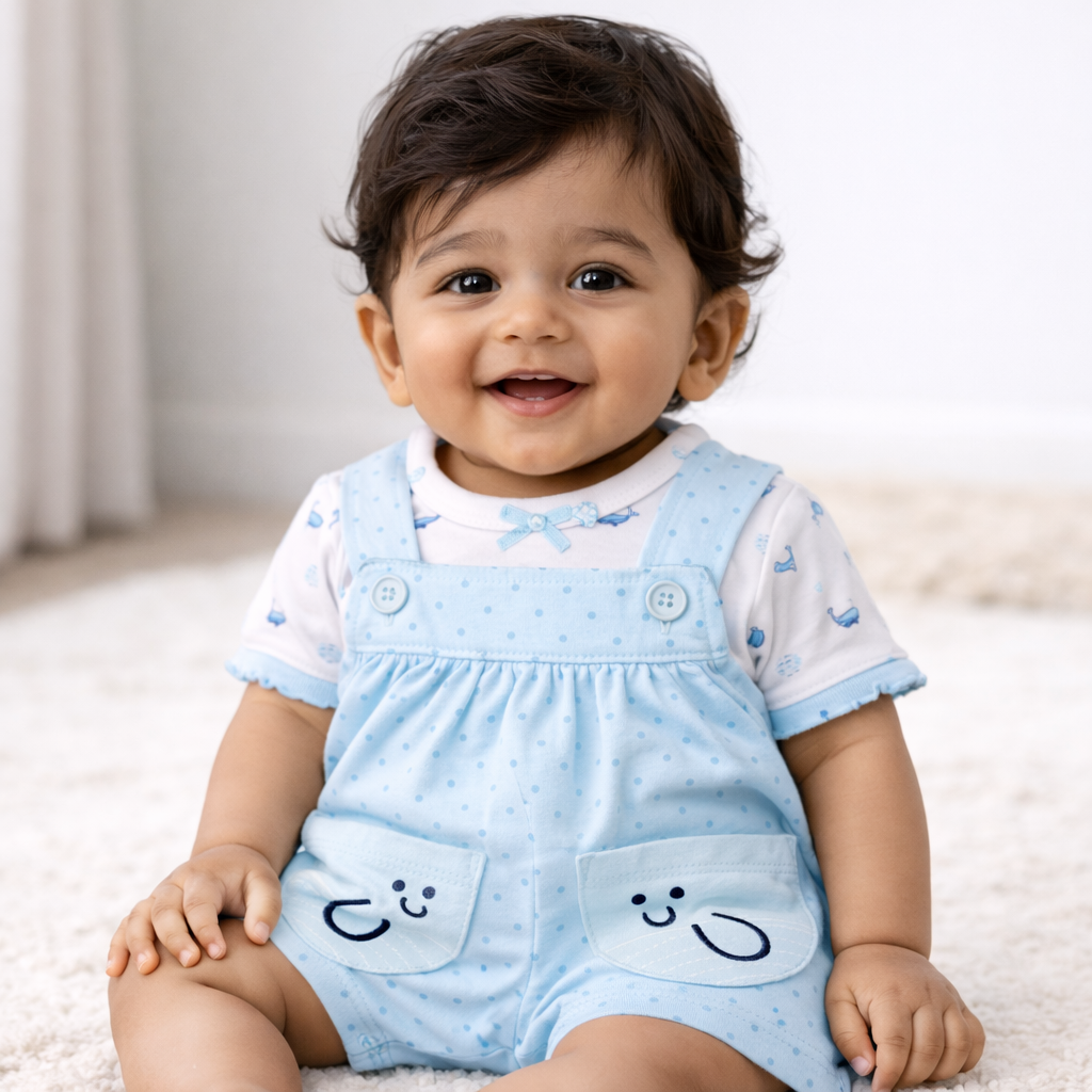 DOTTED BLUE SUSPENDER GOWN