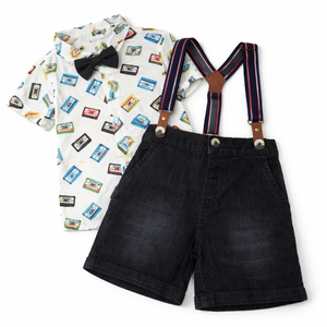 BLUE SUSPENDER SHORT & TAPE DECK SHIRT