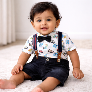 BLUE SUSPENDER SHORT & TAPE DECK SHIRT