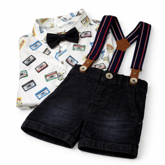 BLUE SUSPENDER SHORT & TAPE DECK SHIRT