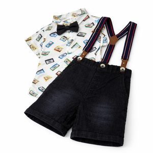 BLUE SUSPENDER SHORT & TAPE DECK SHIRT