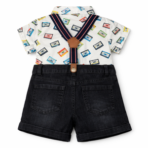 BLUE SUSPENDER SHORT & TAPE DECK SHIRT