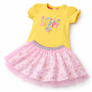 YELLOW TOP & PINK SKIRT