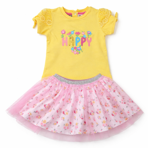 YELLOW TOP & PINK SKIRT