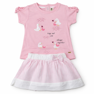 Pink Duck Print Top & Skirt