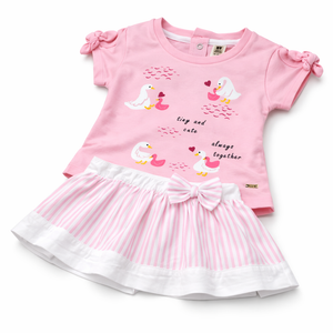 Pink Duck Print Top & Skirt