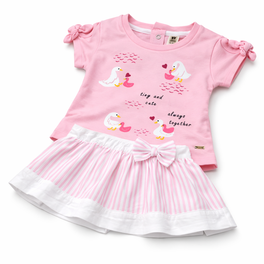 Pink Duck Print Top & Skirt