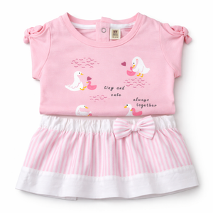 Pink Duck Print Top & Skirt