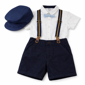 Suspender Short Set with Cap for Baby Boy - Cotton Outfit (9–36M)