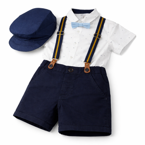 Suspender Short Set with Cap for Baby Boy - Cotton Outfit (9–36M)