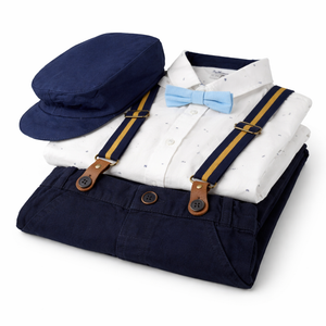 Suspender Short Set with Cap for Baby Boy - Cotton Outfit (9–36M)