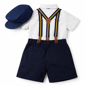 Suspender Short Set with Cap for Baby Boy - Cotton Outfit (9–36M)