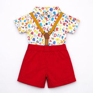 Red Dress Set with Cap & Bow for Baby Boy - Cotton Outfit (9–36M)