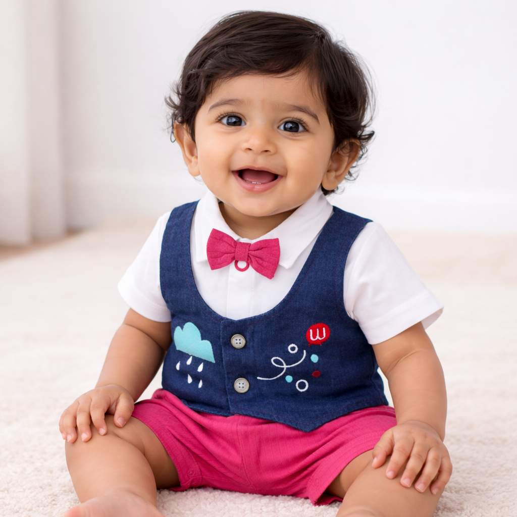 Blue Coat & Pink Short Set for Baby Boy - Cotton Outfit (0–9M)