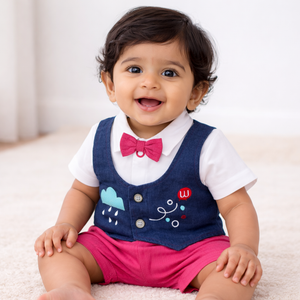 Blue Coat & Pink Short Set for Baby Boy - Cotton Outfit (0–9M)