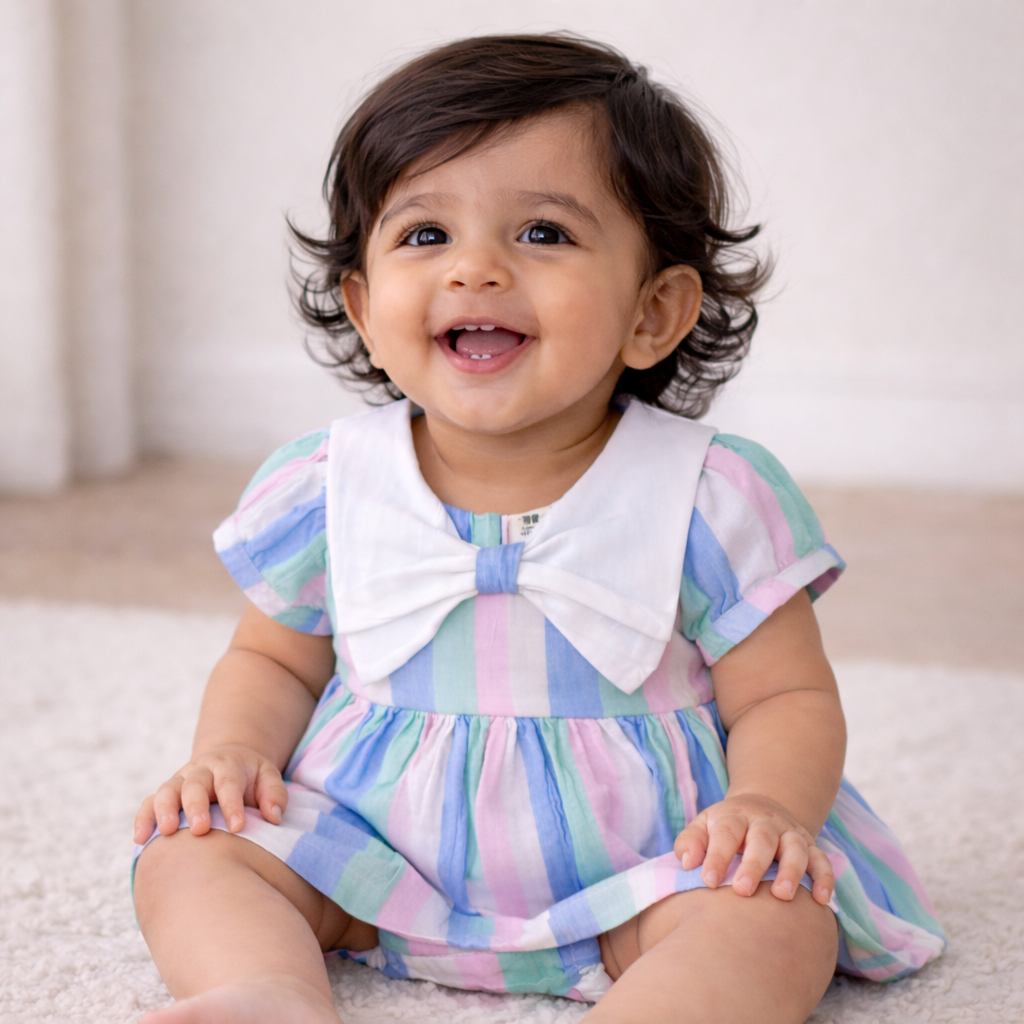 Pastel Baby Full Gown Set - Baby Girl Cotton Outfit (0–9M)